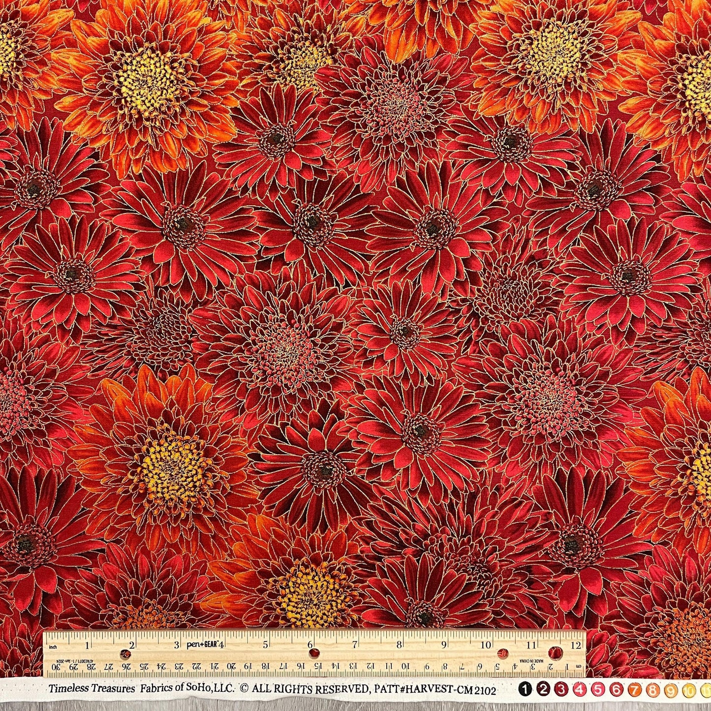Ombre Metallic Mums Fabric - 100% Cotton - Fall is in the Air - Timeless Treasures