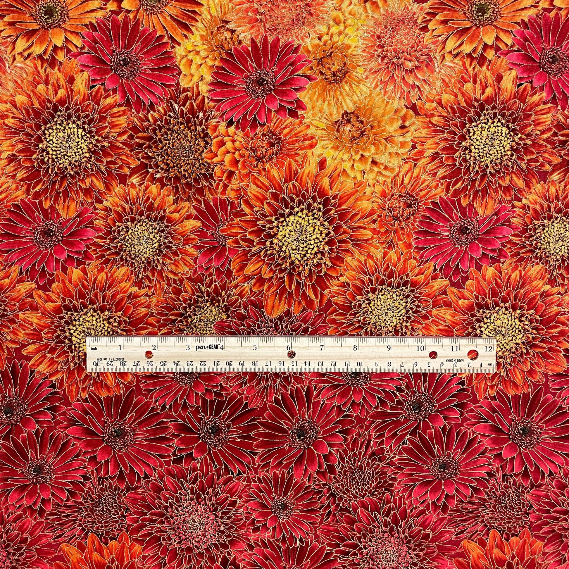 Ombre Metallic Mums Fabric - 100% Cotton - Fall is in the Air - Timeless Treasures