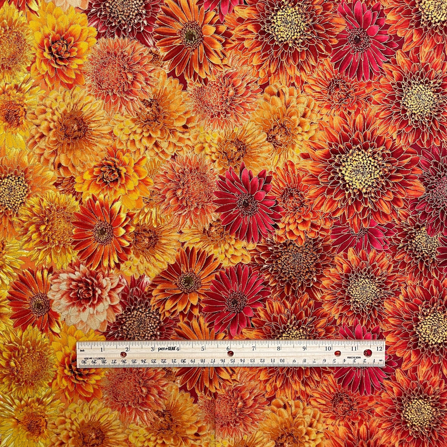 Ombre Metallic Mums Fabric - 100% Cotton - Fall is in the Air - Timeless Treasures