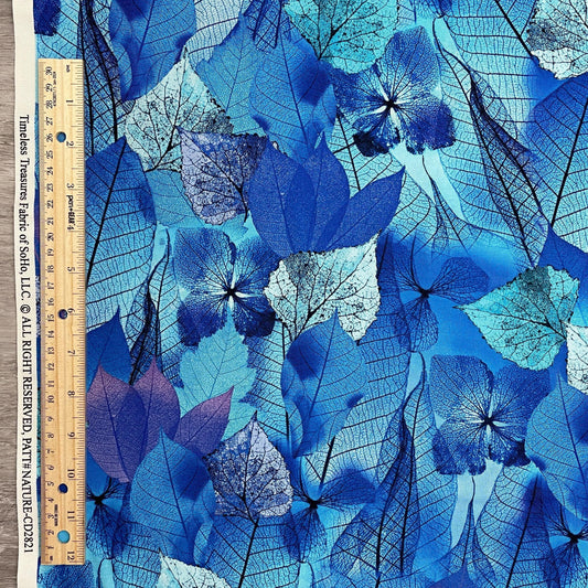 Leaf Fabric - Blue - 100% Cotton - Timeless Treasures - Fanciful Fronds Collection