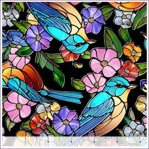Stained Glass Bird Fabric - Sunlit Birds Collection - QT Fabrics - 100% Cotton - 30793-J