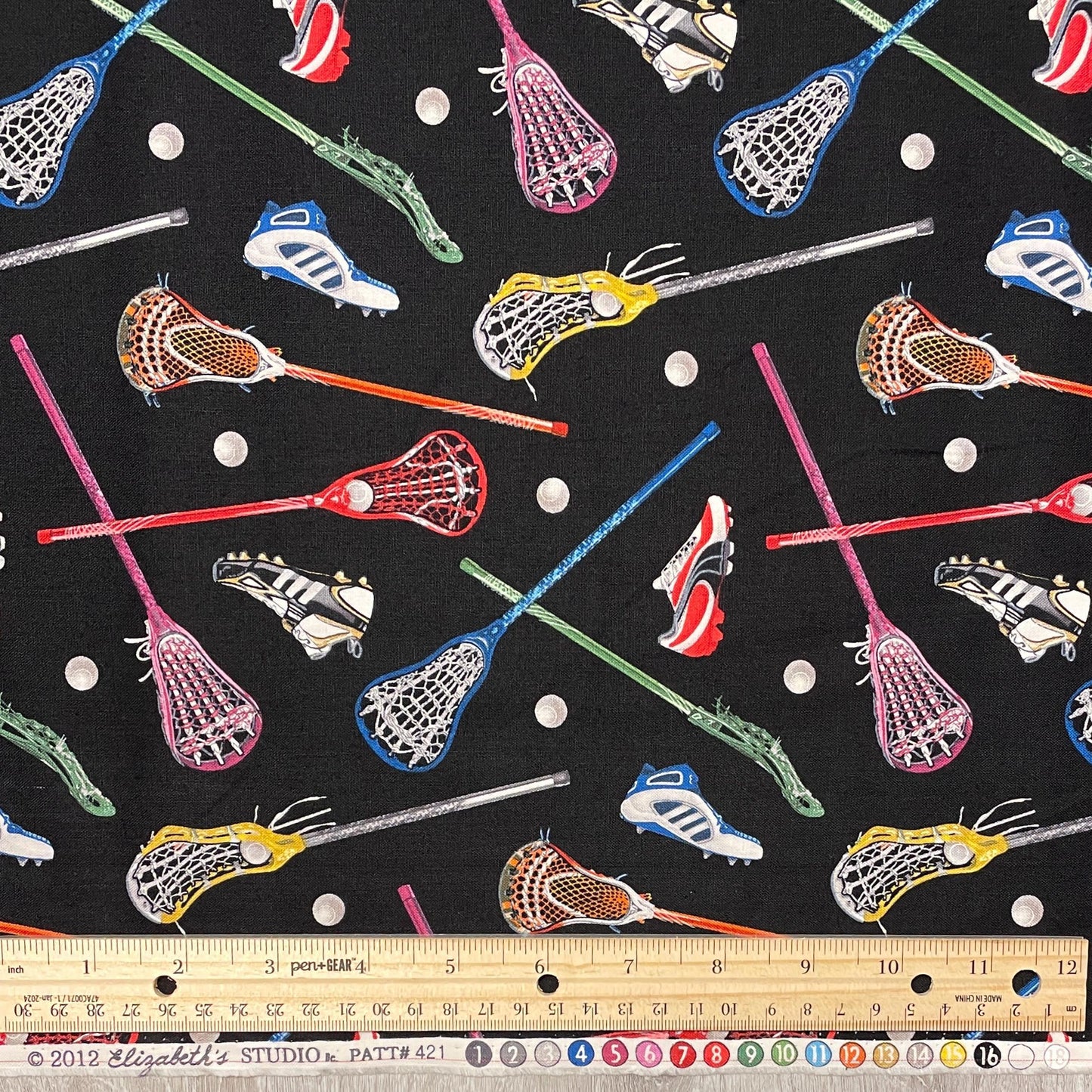 Lacrosse Fabric - 421-Black - Elizabeth's Studio Sports Collection - 100% Cotton