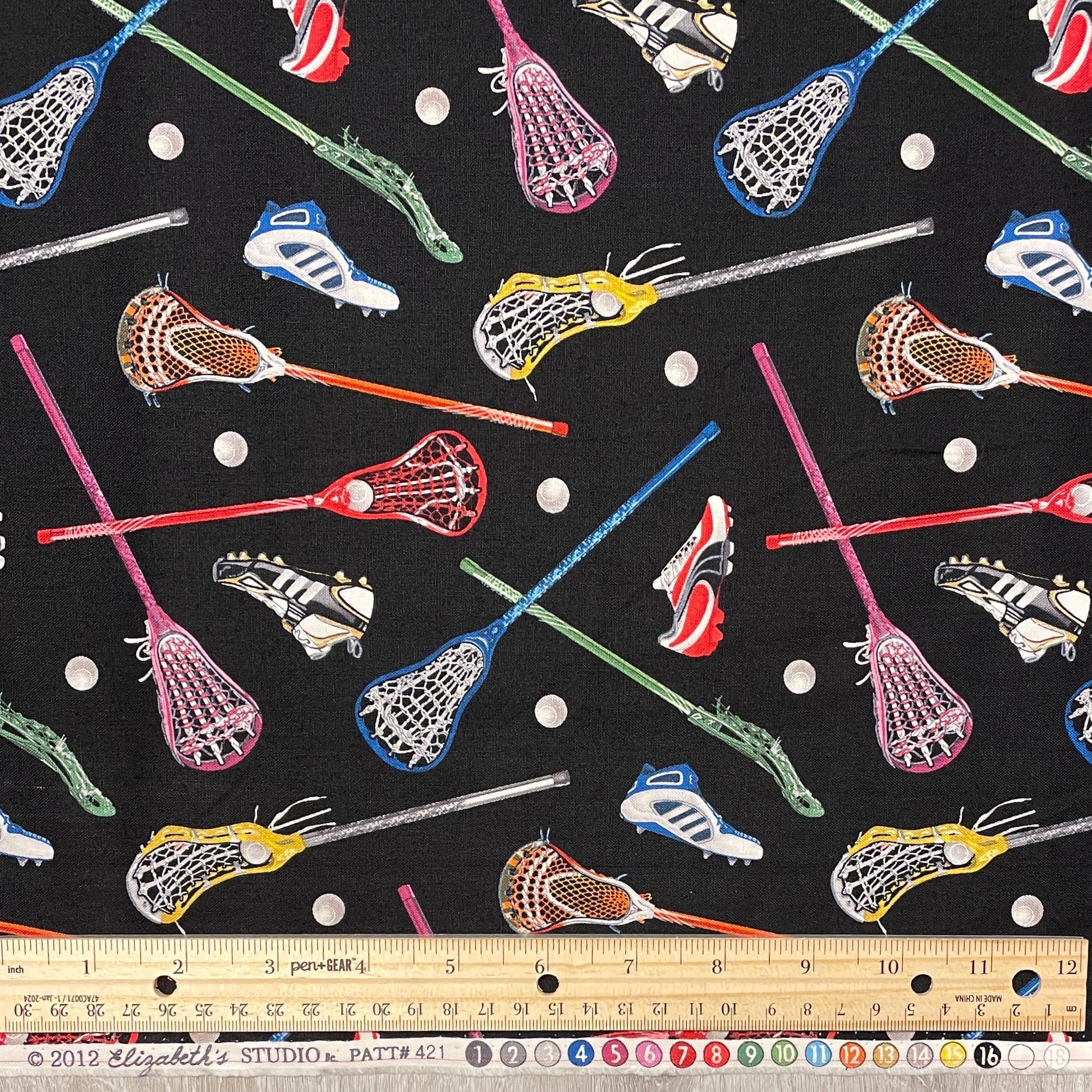 Lacrosse Fabric - 421-Black - Elizabeth's Studio Sports Collection - 100% Cotton