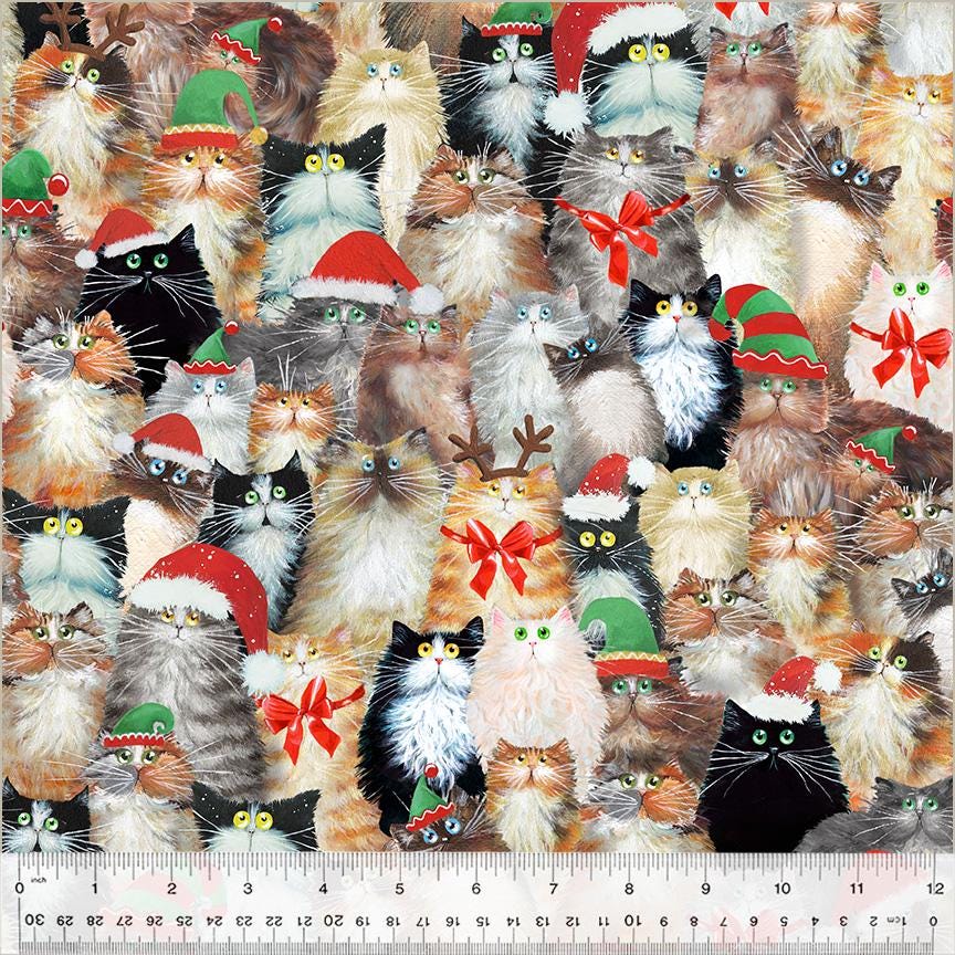 Meowy Christmas - Cats in Hats - 100% cotton fabric - Windham Fabrics - 54484-3 Multi