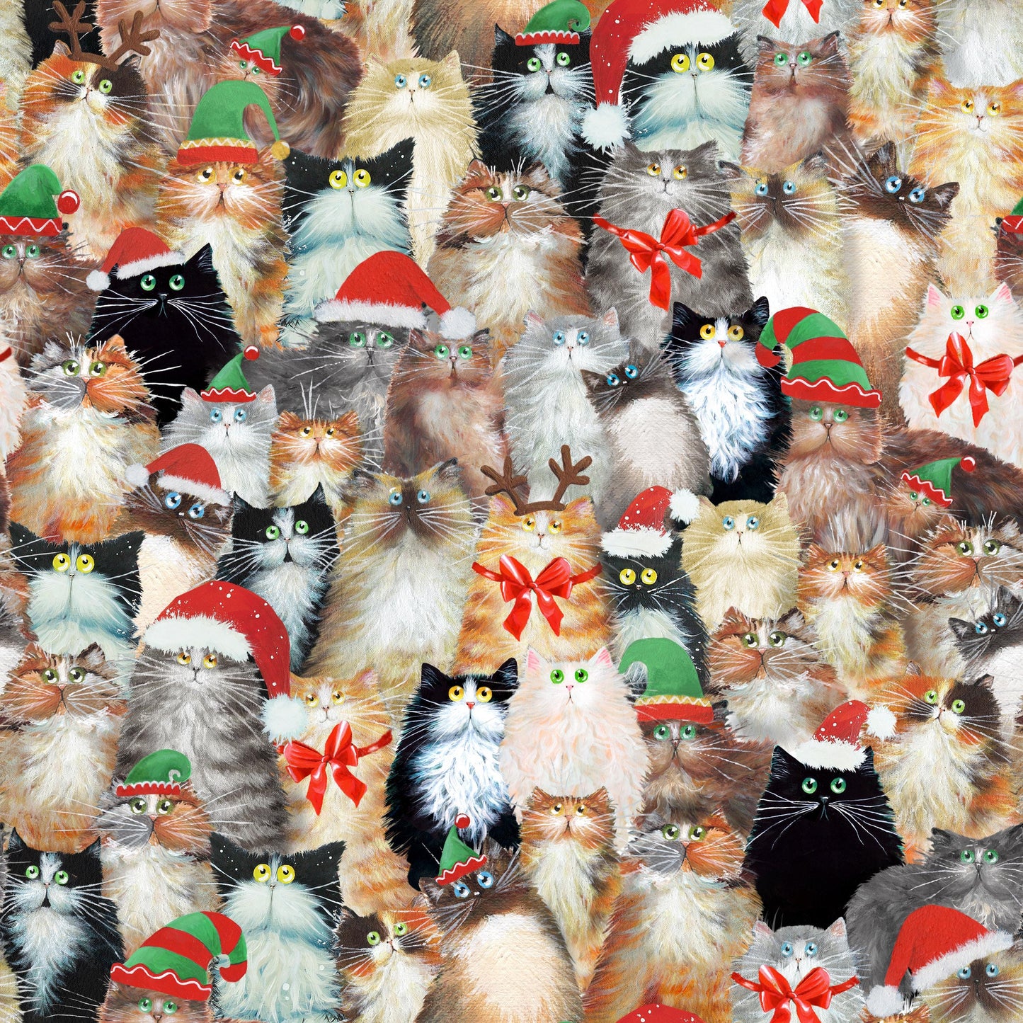Meowy Christmas - Cats in Hats - 100% cotton fabric - Windham Fabrics - 54484-3 Multi