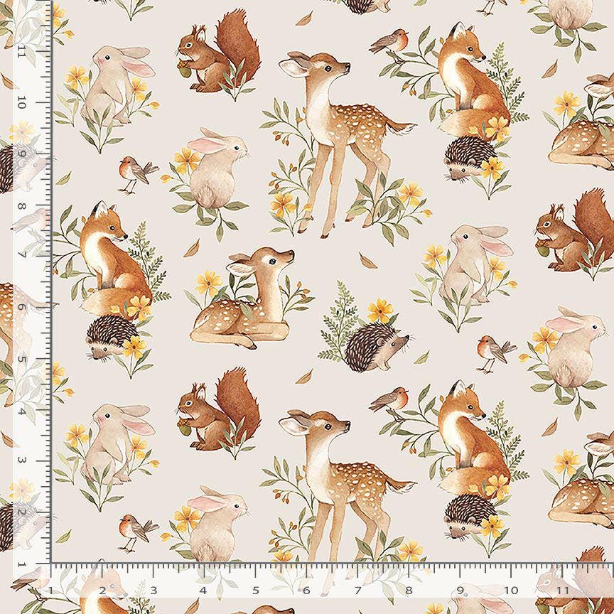 Forest Animal fabric - Dear Stella - Fawn'D of You - STELLA-DNS3312 TAUPE- 100% Cotton - Baby Woodland