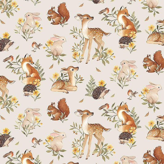 Forest Animal fabric - Dear Stella - Fawn'D of You - STELLA-DNS3312 TAUPE- 100% Cotton - Baby Woodland