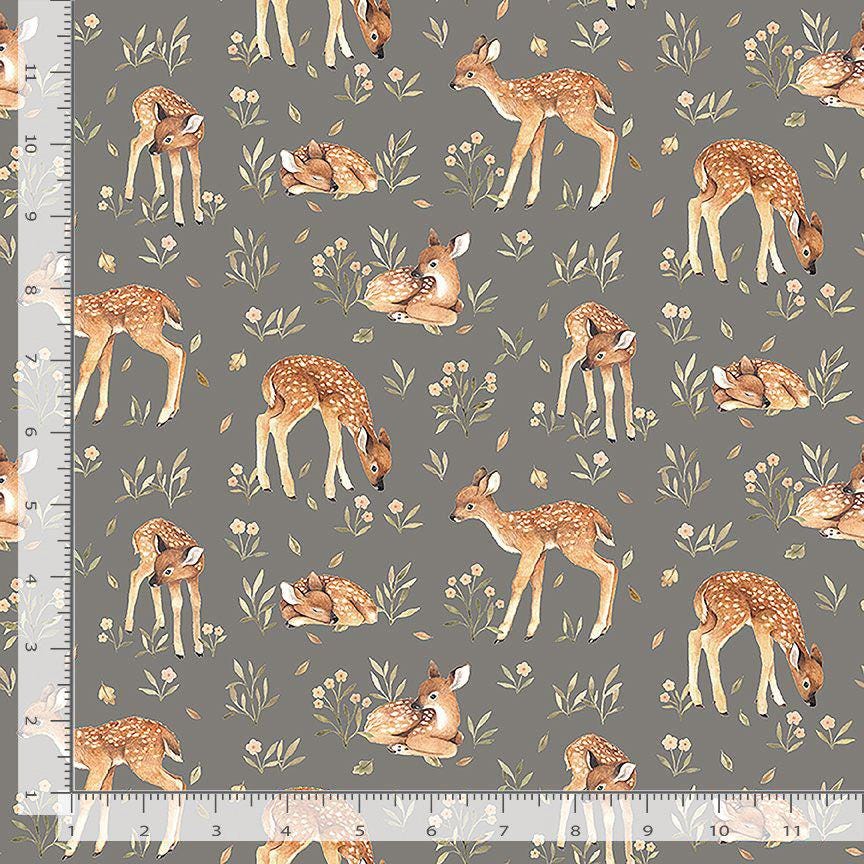 Dear Stella - Deer Fabric - 100% Cotton - Baby Deer - STELLA-DNS3315 PEWTER