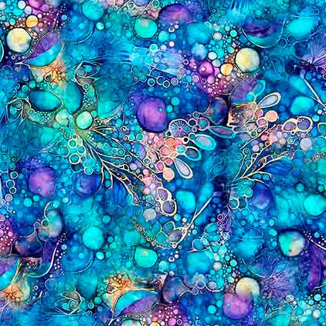 Fantasia Organic Abstract Blue - 100% Cotton Fabric - QT Fabrics - 30971 -B