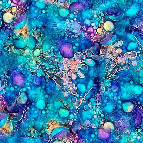 Fantasia Organic Abstract Blue - 100% Cotton Fabric - QT Fabrics - 30971 -B