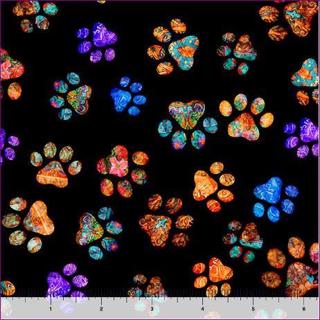 Paw Print fabric - Multicolor - 100% Cotton - QT Fabrics - Feline Fantasia