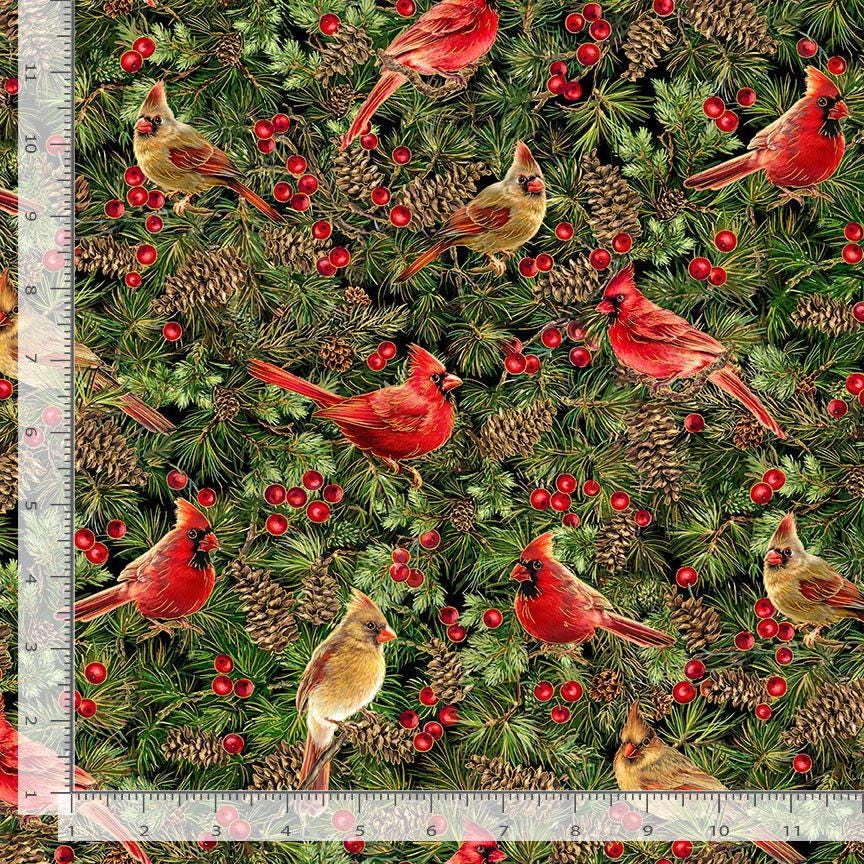 Cardinal Fabric - METALLIC - Christmas Magic - Timeless Treasures