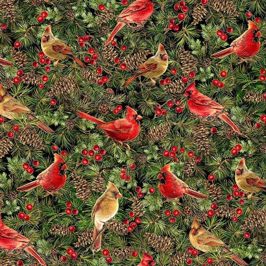 Cardinal Fabric - METALLIC - Christmas Magic - Timeless Treasures