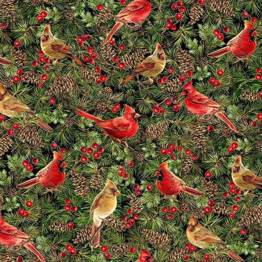 Cardinal Fabric - METALLIC - Christmas Magic - Timeless Treasures