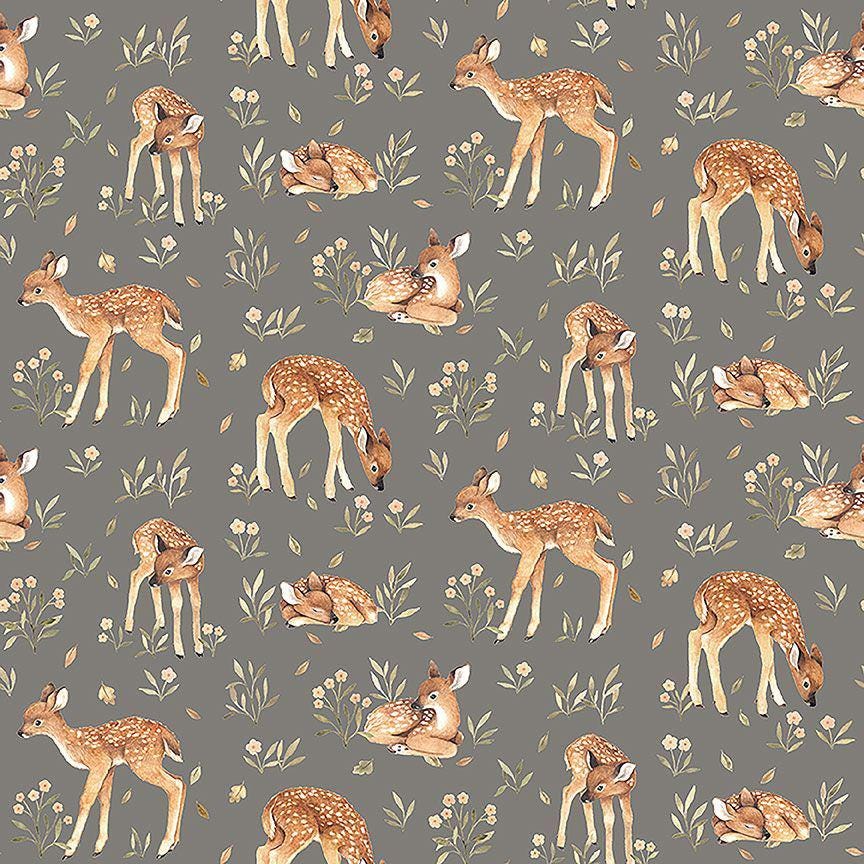 Dear Stella - Deer Fabric - 100% Cotton - Baby Deer - STELLA-DNS3315 PEWTER