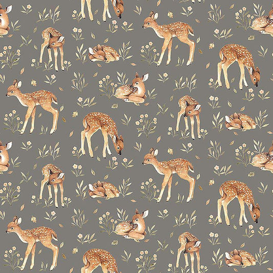 Dear Stella - Deer Fabric - 100% Cotton - Baby Deer - STELLA-DNS3315 PEWTER
