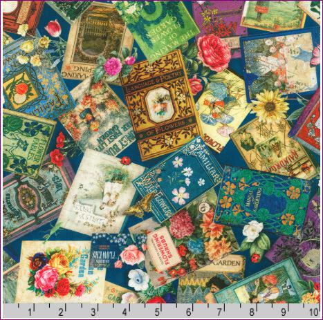 Gardening Book Fabric - Tales from the Garden - Robert Kaufman - 100% Cotton - Reading Classic Literature Poetry - ATXD-23000-238 GARDEN