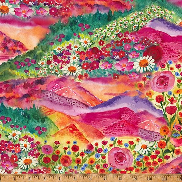 Floral Mountain Fabric - Hoffman - 100% Cotton - Fiore X5631-170-Meadow