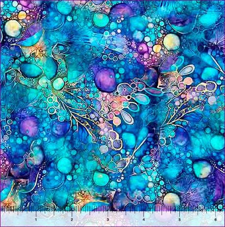 Fantasia Organic Abstract Blue - 100% Cotton Fabric - QT Fabrics - 30971 -B