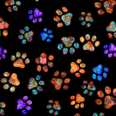 Paw Print fabric - Multicolor - 100% Cotton - QT Fabrics - Feline Fantasia