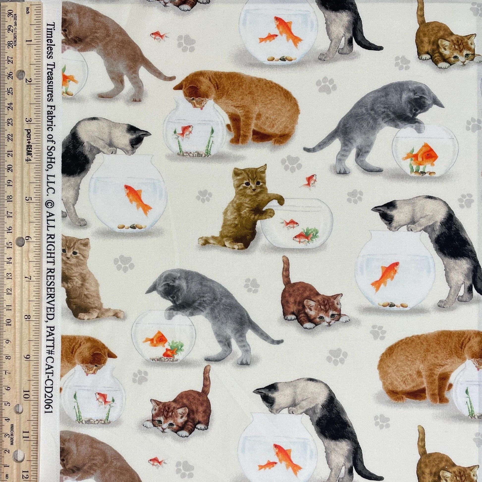 Cat Fabric - Cats and Fish Bowl - You had me at Meow