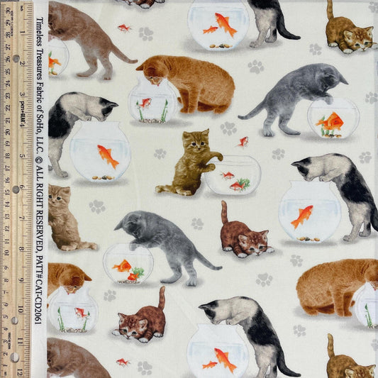 Cat Fabric - Cats and Fish Bowl - You had me at Meow