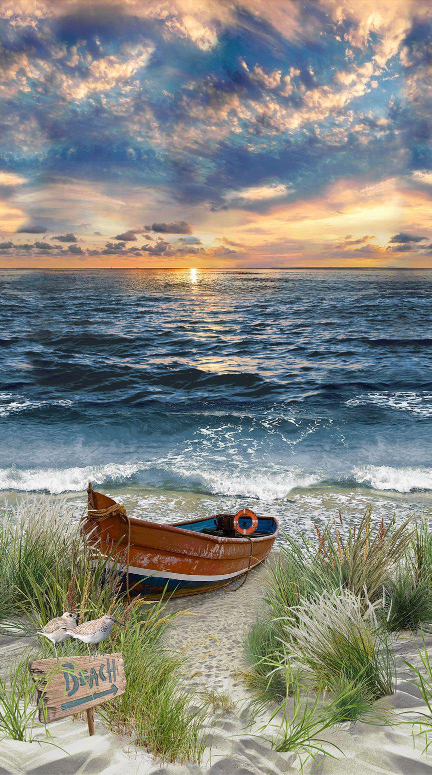 Coastal Beach Fabric Panel 24" x 44" - Timeless Treasures - 100% Cotton - PANEL-CD3870 MULTI