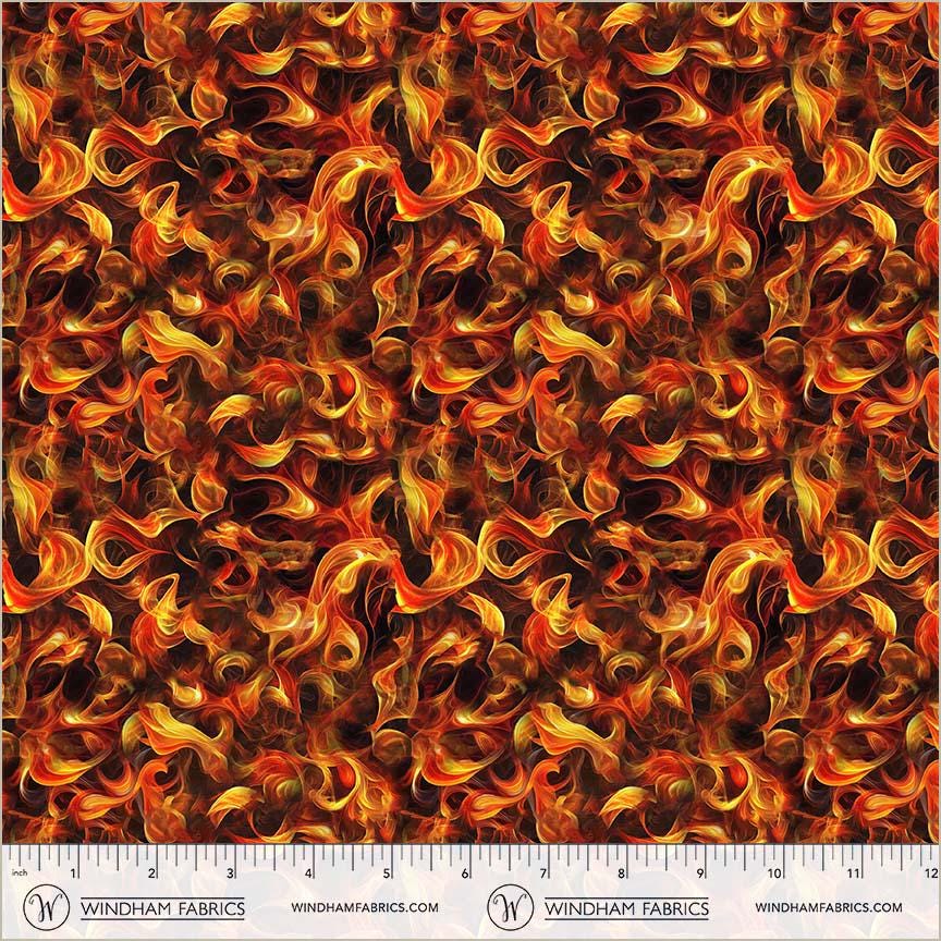 Flames - 100% Cotton Fabric - Windham Fabrics - Fire Grilling Campfire Hotrod Cars Motorcycles Racecar Drag race - 54810D-6