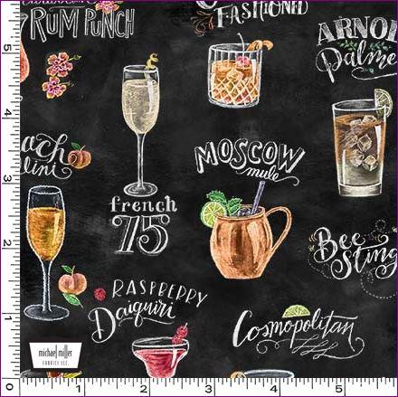 Cocktails fabric - Happy Hour Menu - 100% Cotton - Michael Miller