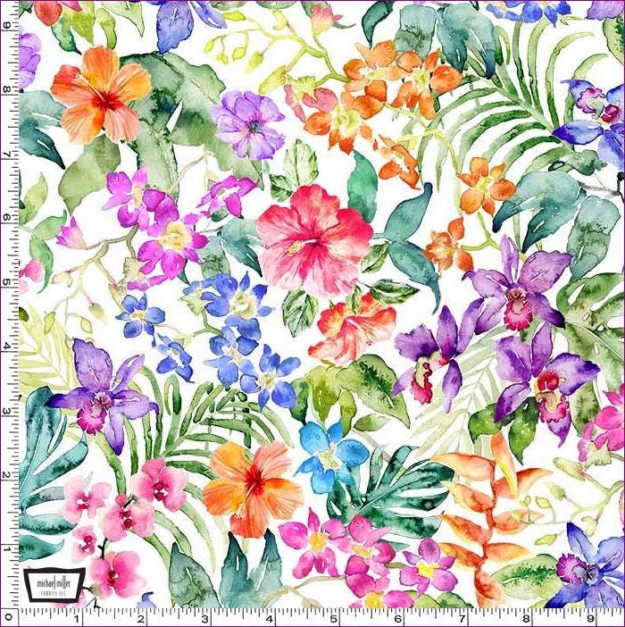Tropical flower fabric - Hibiscus - Michael Miller - 100% cotton - Paradise Found