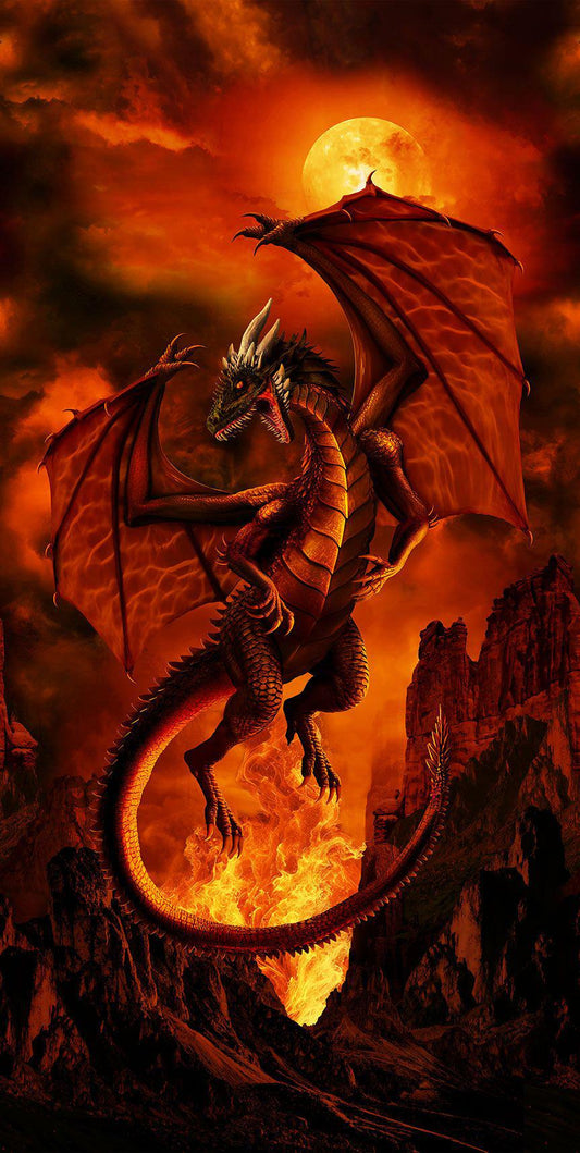 Dragon Fabric Panel - 24" x 44" - Timeless Treasures - 100% Cotton - Dragon Fire Collection
