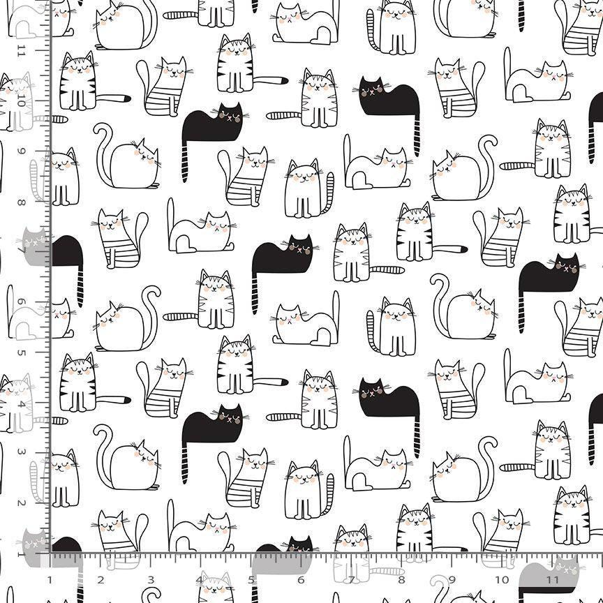Black and white cat fabric - 100% Cotton - Timeless Treasures - CD2571