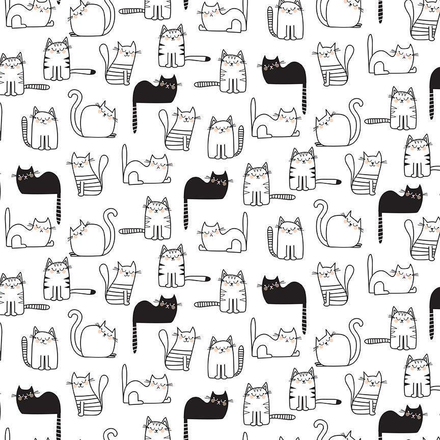 Black and white cat fabric - 100% Cotton - Timeless Treasures - CD2571