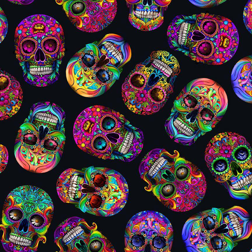 Day of the Dead Sugar Skulls - 100% Cotton Fabric - Timeless Treasures - CD3604