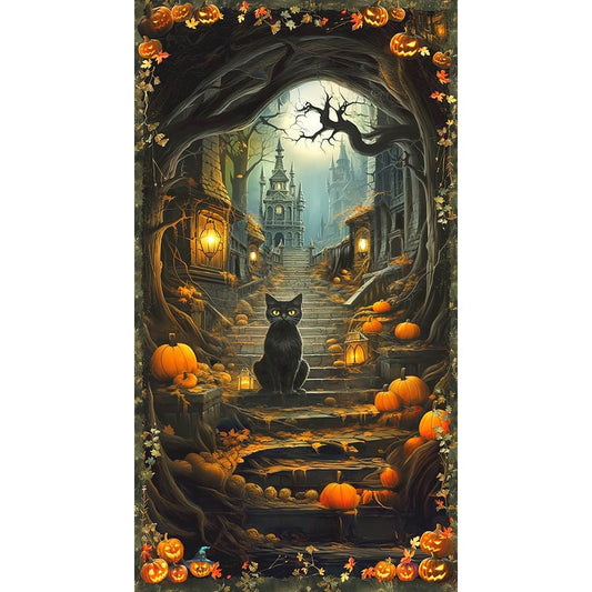 Cat Halloween Fabric Panel - 24" x 44" - 100% cotton - Robert Kaufman - APYD-23691-282