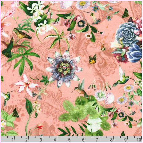 Passionflower Floral Fabric - Twilight Terrace - Robert Kaufman - 100% Cotton - SRKD-23983-492 Carnation
