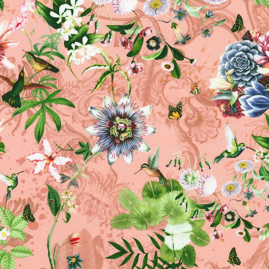 Passionflower Floral Fabric - Twilight Terrace - Robert Kaufman - 100% Cotton - SRKD-23983-492 Carnation