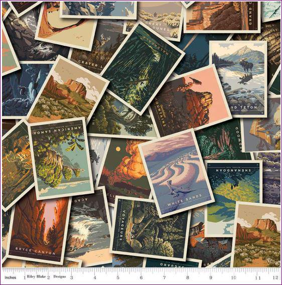National Parks Postcard Fabric - 100% Cotton - Riley Blake - CD13290