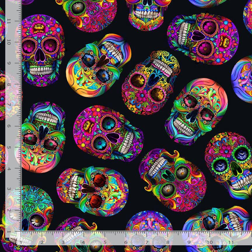 Day of the Dead Sugar Skulls - 100% Cotton Fabric - Timeless Treasures - CD3604