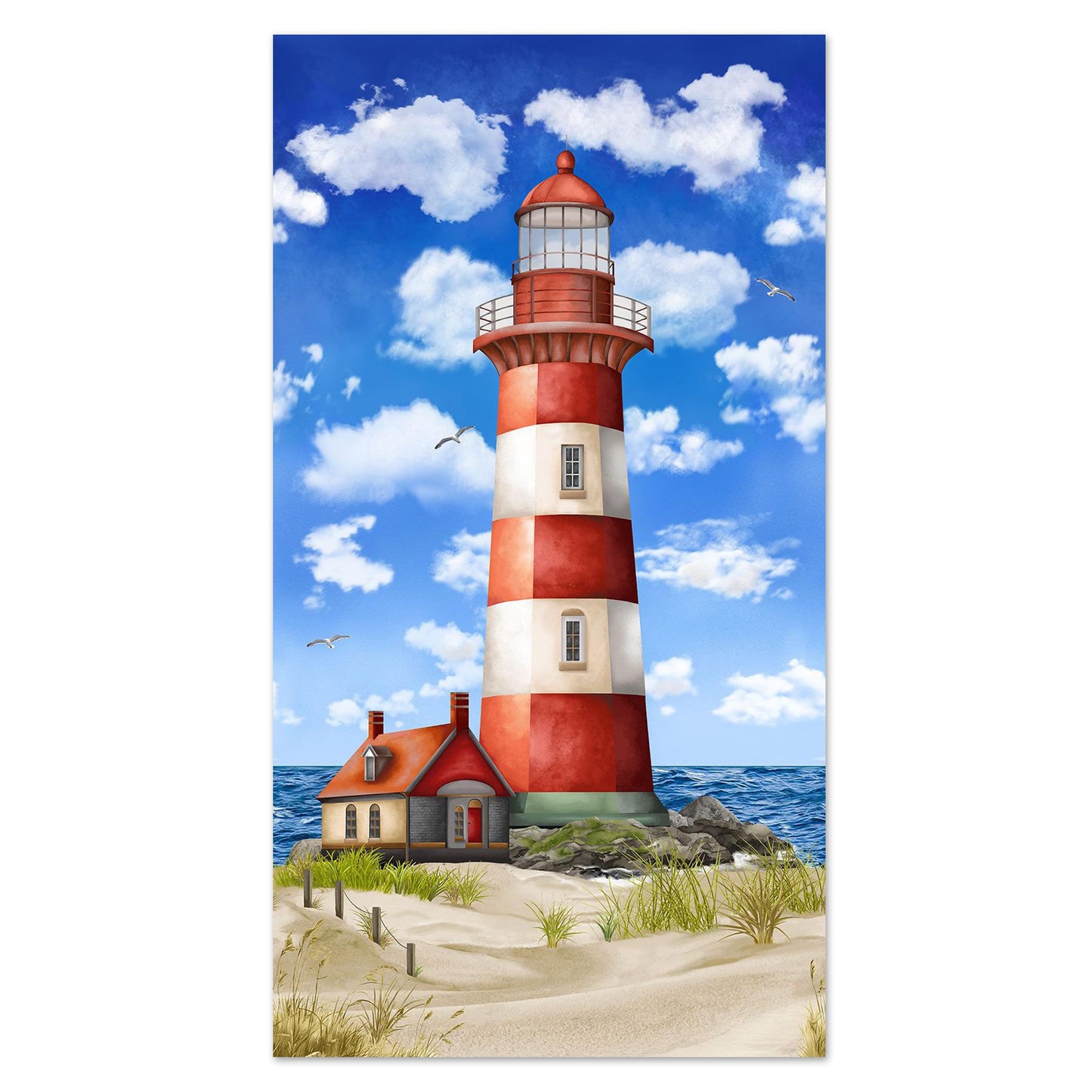 Lighthouse Fabric Panel 24" x 44" - Timeless Treasures CD3760 - 100% Cotton