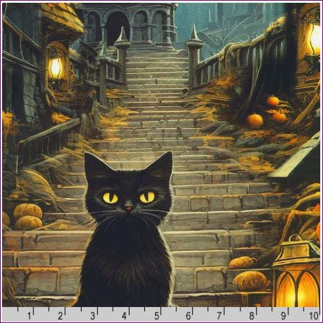 Cat Halloween Fabric Panel - 24" x 44" - 100% cotton - Robert Kaufman - APYD-23691-282