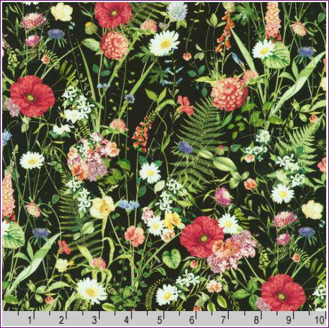 Floral Fabric - Twilight Terrace - Robert Kaufman - 100% Cotton - SRKD-23984-2 Black