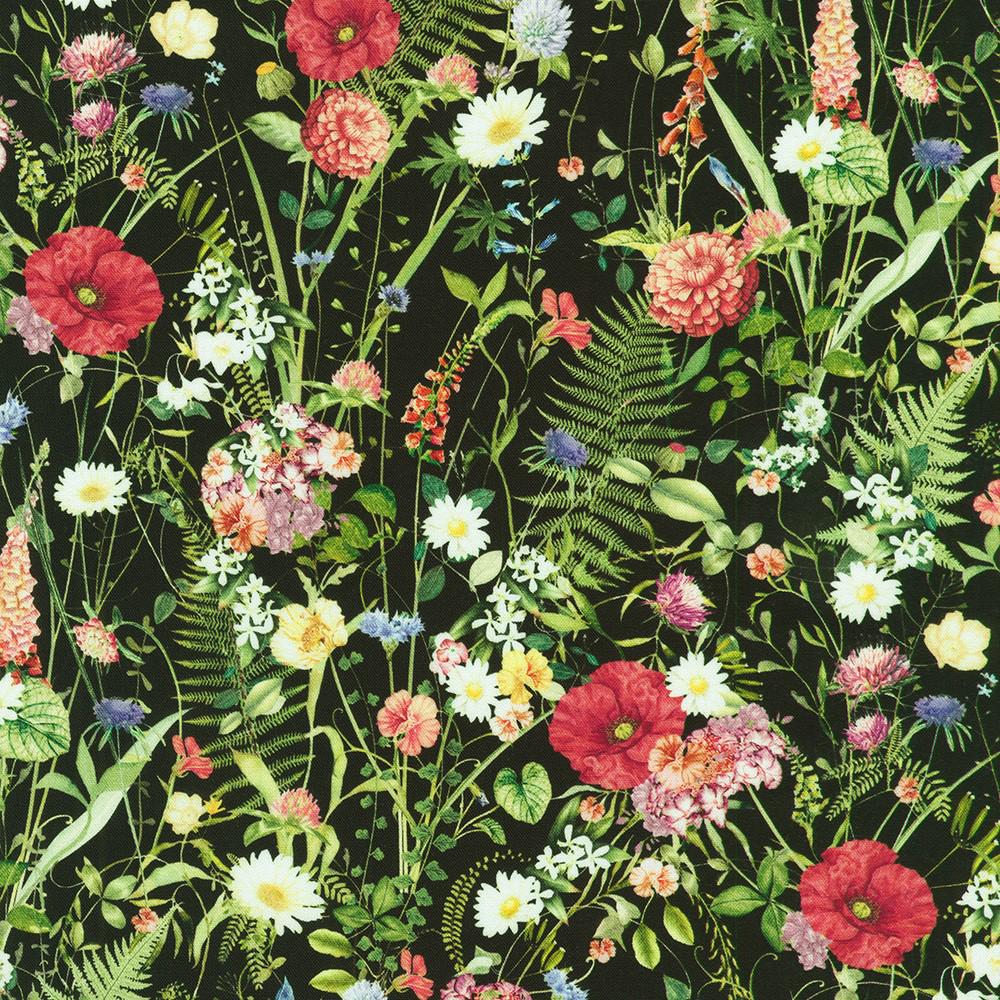 Floral Fabric - Twilight Terrace - Robert Kaufman - 100% Cotton - SRKD-23984-2 Black
