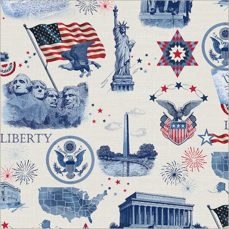 Patriotic USA Fabric - 100% Cotton - Windham - Majestic America 55287-2 White