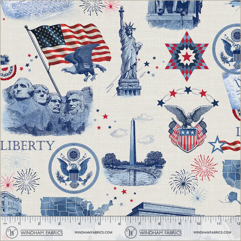Patriotic USA Fabric - 100% Cotton - Windham - Majestic America 55287-2 White