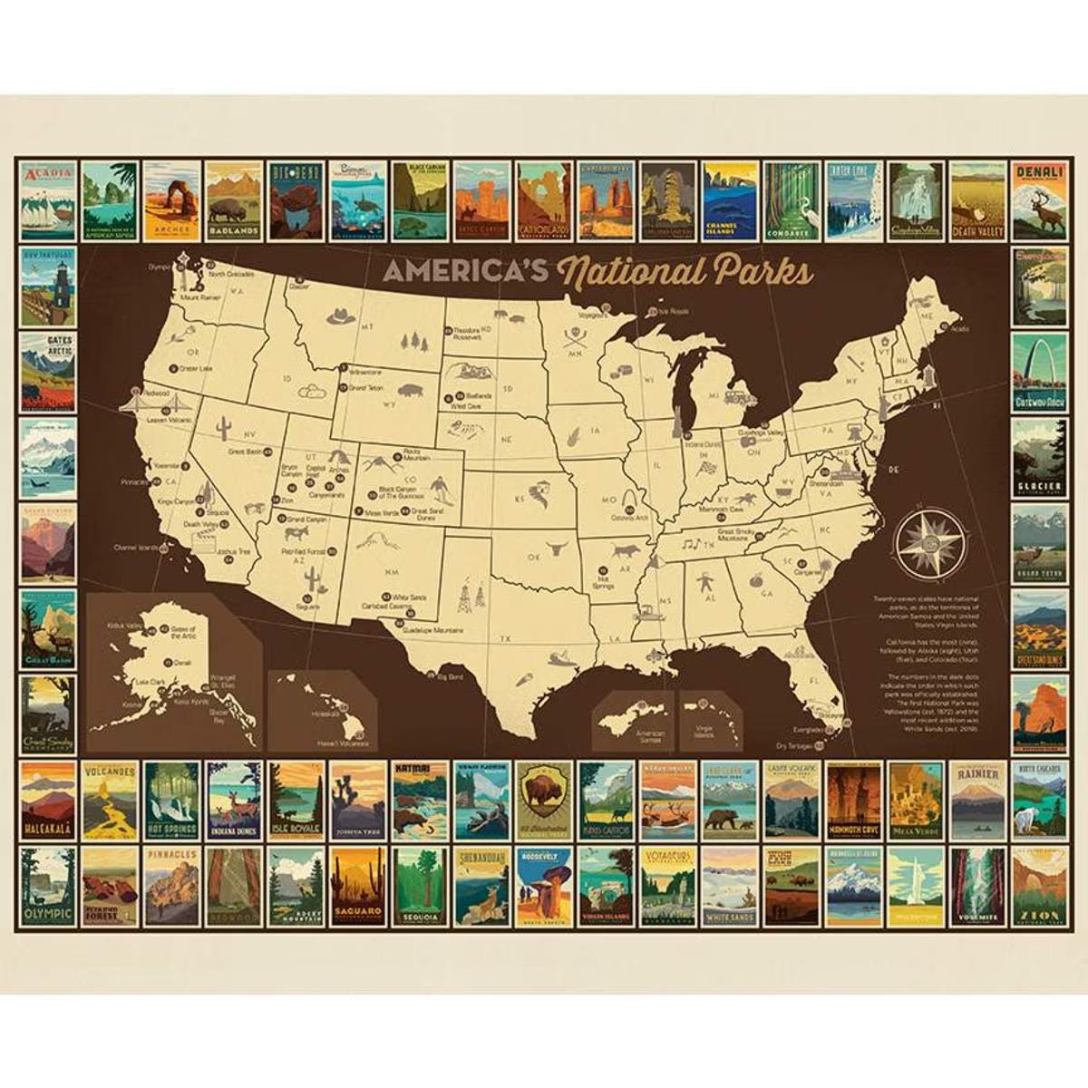 National Parks Map Fabric Panel - 36" x 43 1/2" - 100% Cotton - Riley Blake - P9157-Poster
