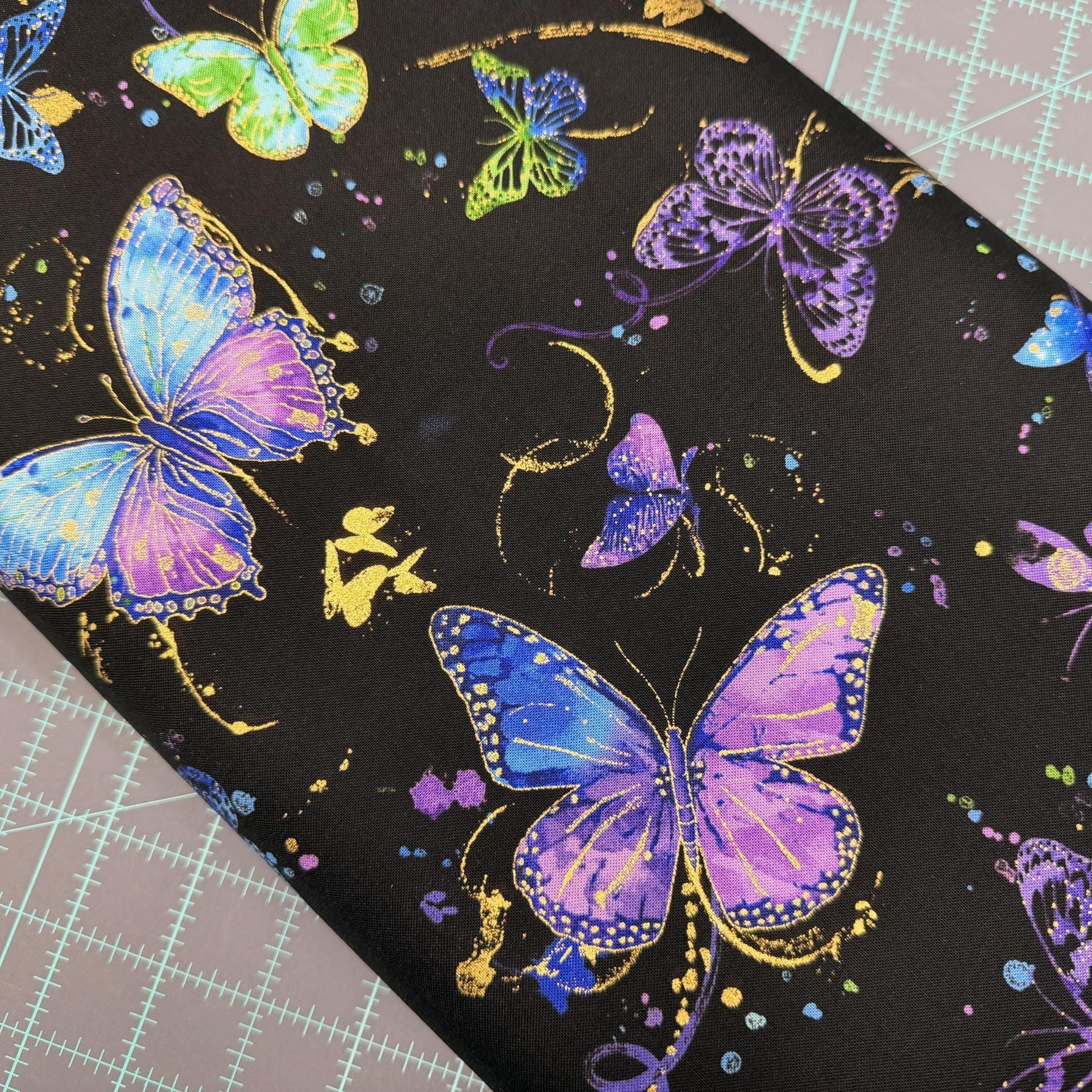 Flying Butterflies Fabric with METALLIC gold - Chong A Hwang for Timeless Treasures - 100% Cotton