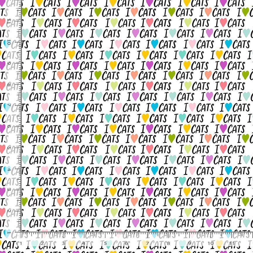 I love Cats Fabric - Text - Timeless Treasures - 100% Cotton - CD4388