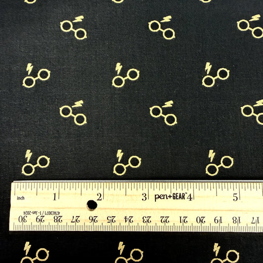 Harry Potter Glasses and Bolt fabric - METALLIC - 100% cotton - Camelot