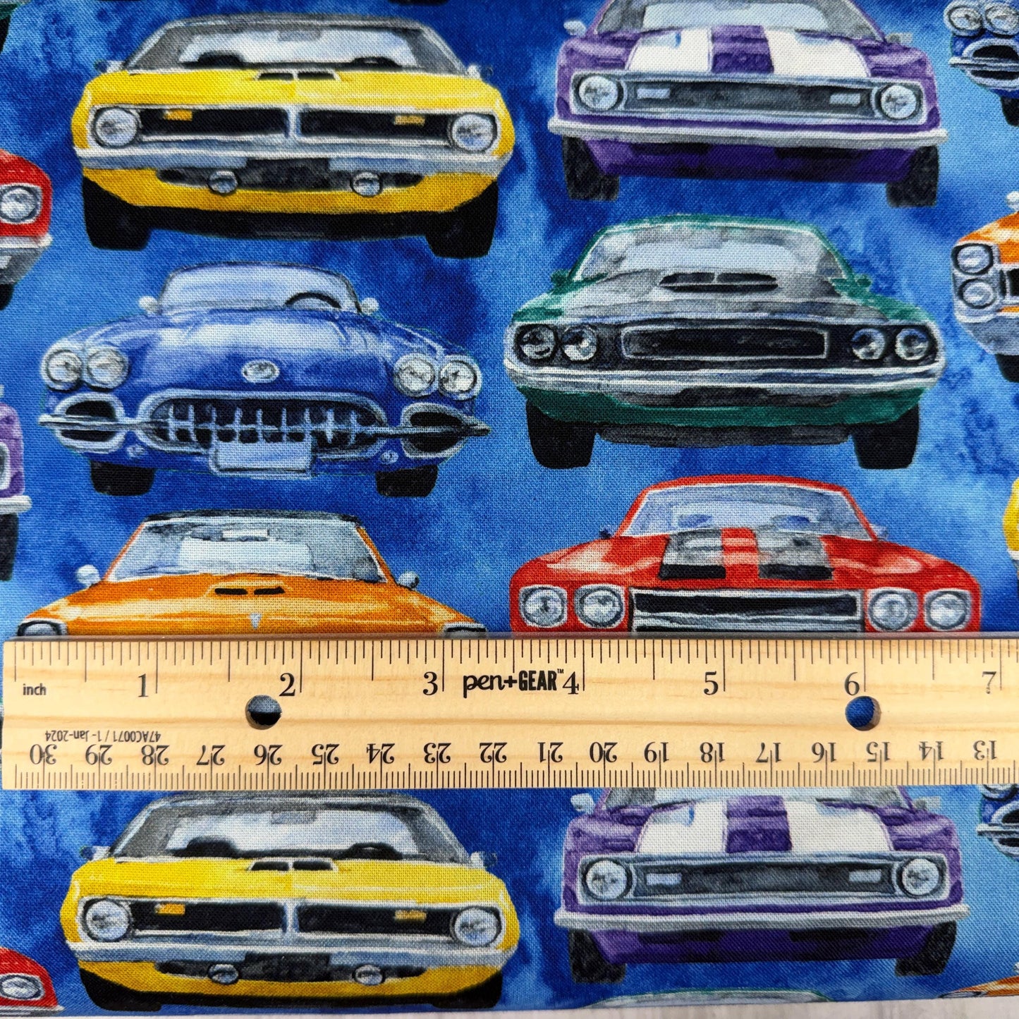 Classic Car Fabric - 3 Wishes - 100% cotton - Road Runners 24174 Royal